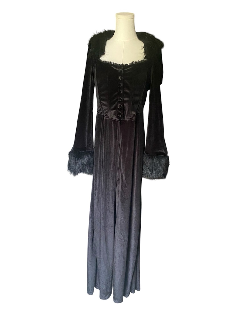 Dolls Kill Velvet Bustier Duster with Faux Fur Trim